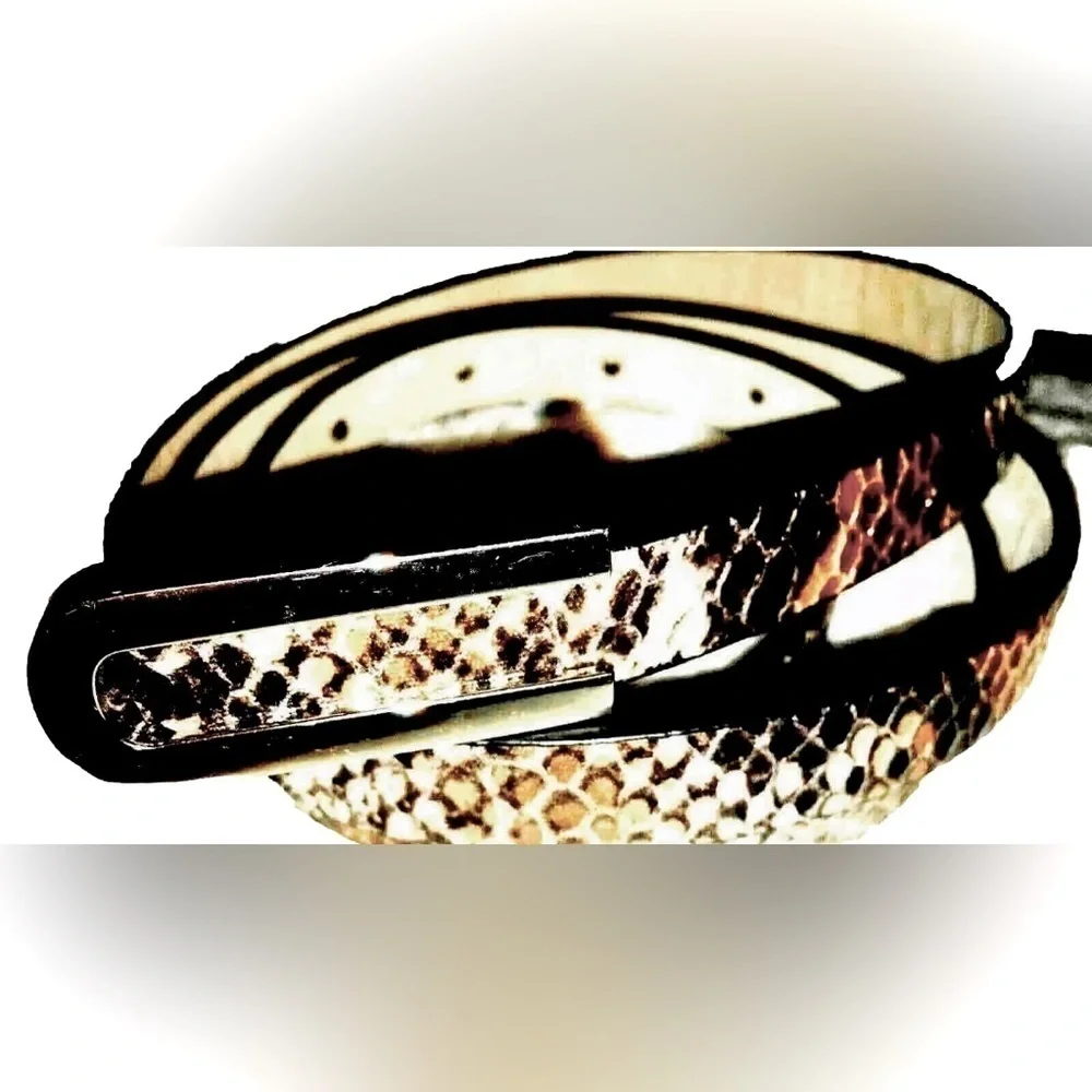 Skinny Snakeskin Belt Nickel Buckle, L, 2 Avail